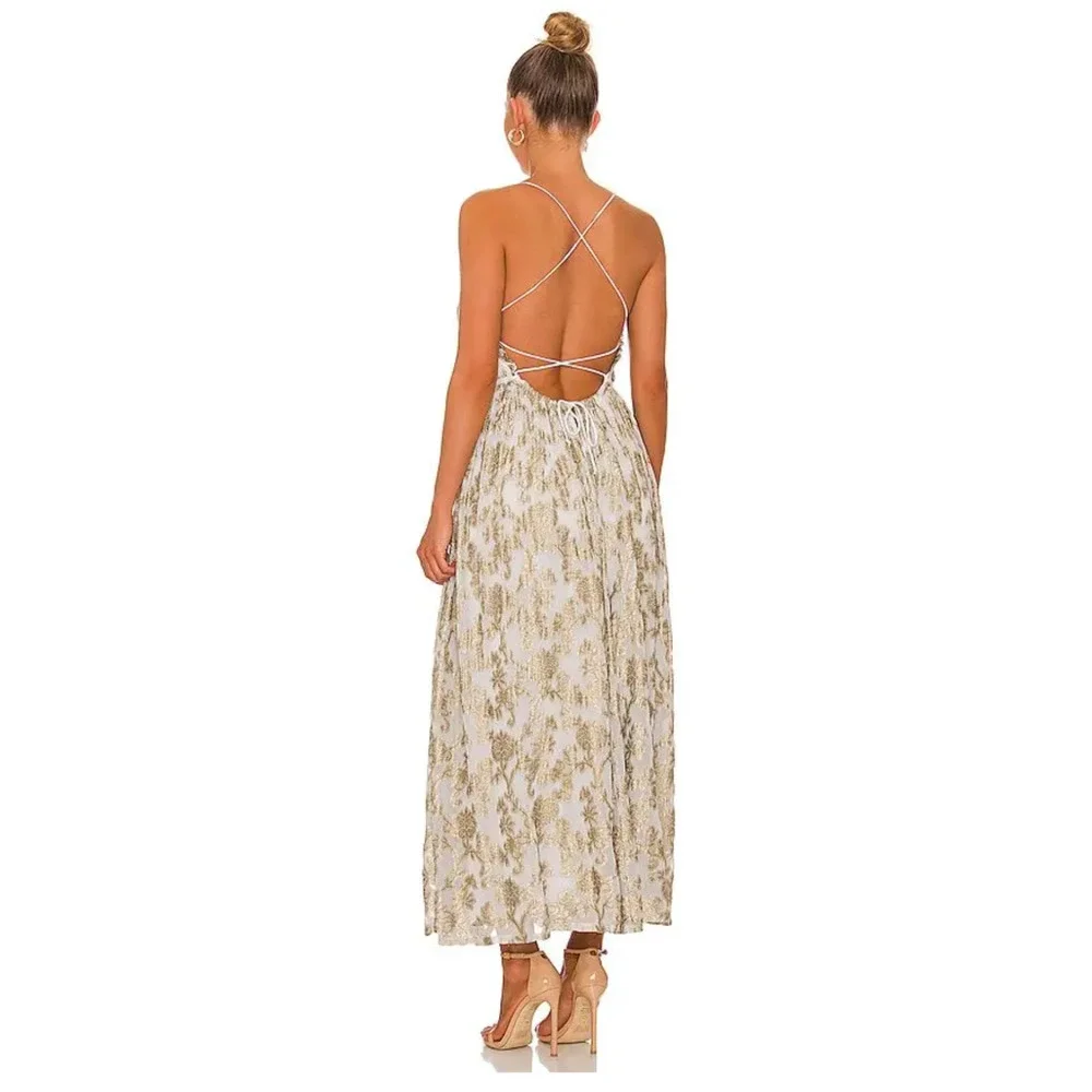 NEW FREE PEOPLE METALLIC GOLD CHARLIE BUSTIER MAXI DRESS SZ S